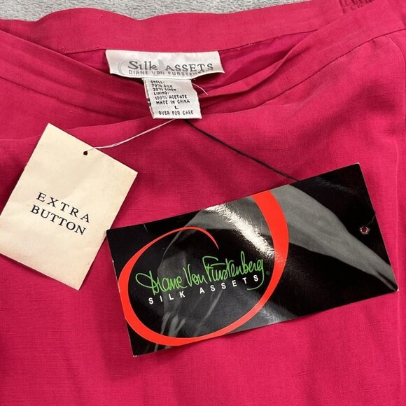 Vintage Diane Von Furstenberg Silk Asset Skirt Women Large Pink Linen A Line NWT - Picture 4 of 8